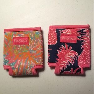 Lily Pulitzer Set of 2 Koozies - Pineapple pink/bl, Splash of pink green blue
